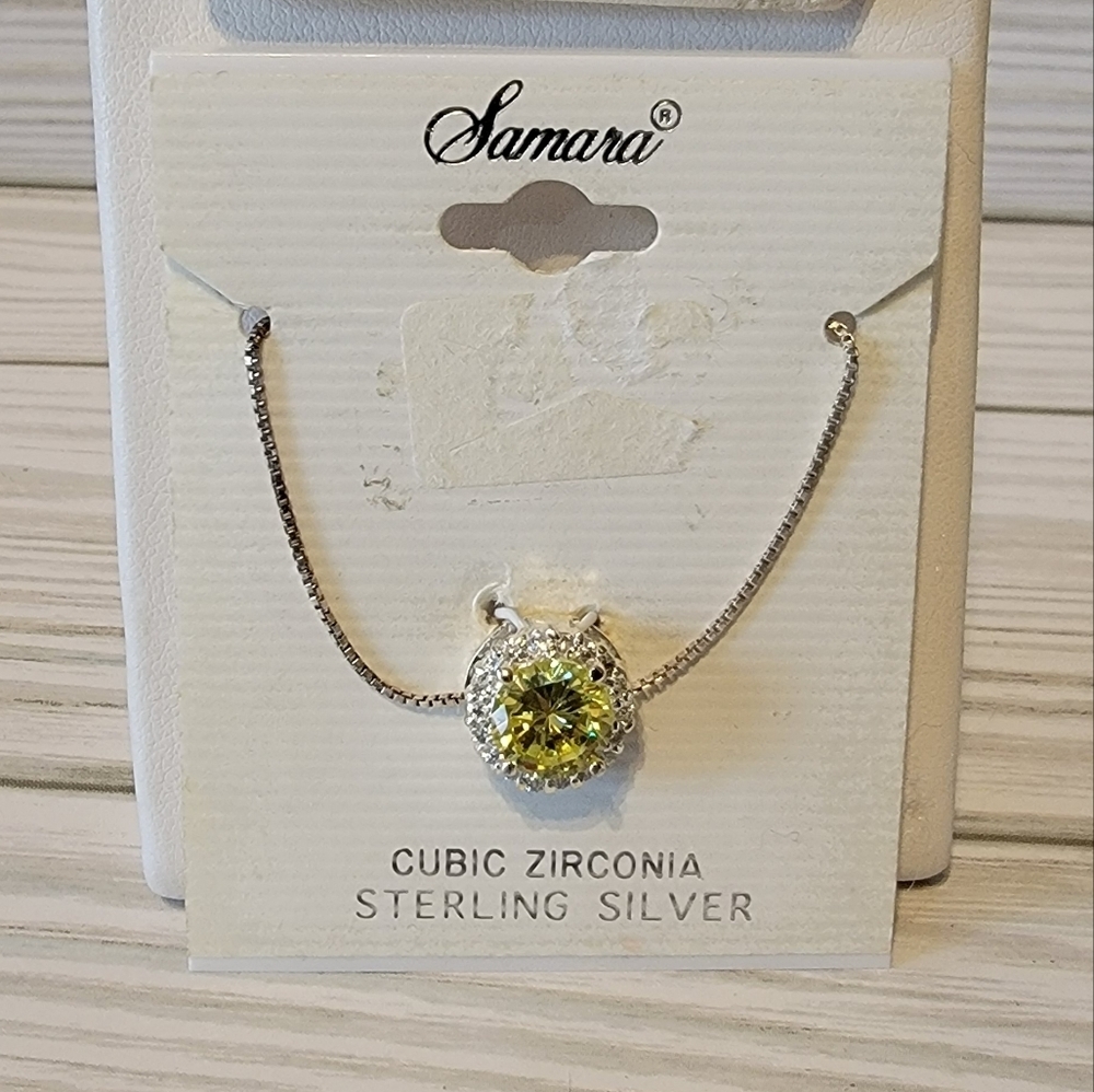 Samara Sterling Silver Green & Clear Cubic Zirconia Pendant Necklace NWT